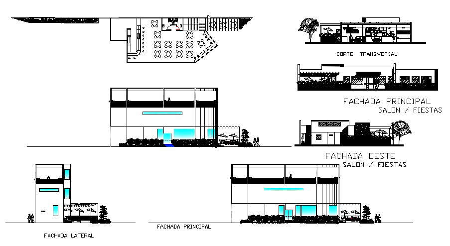 Plan of the cafeteria with different section and elevation in AutoCAD -  Cadbull