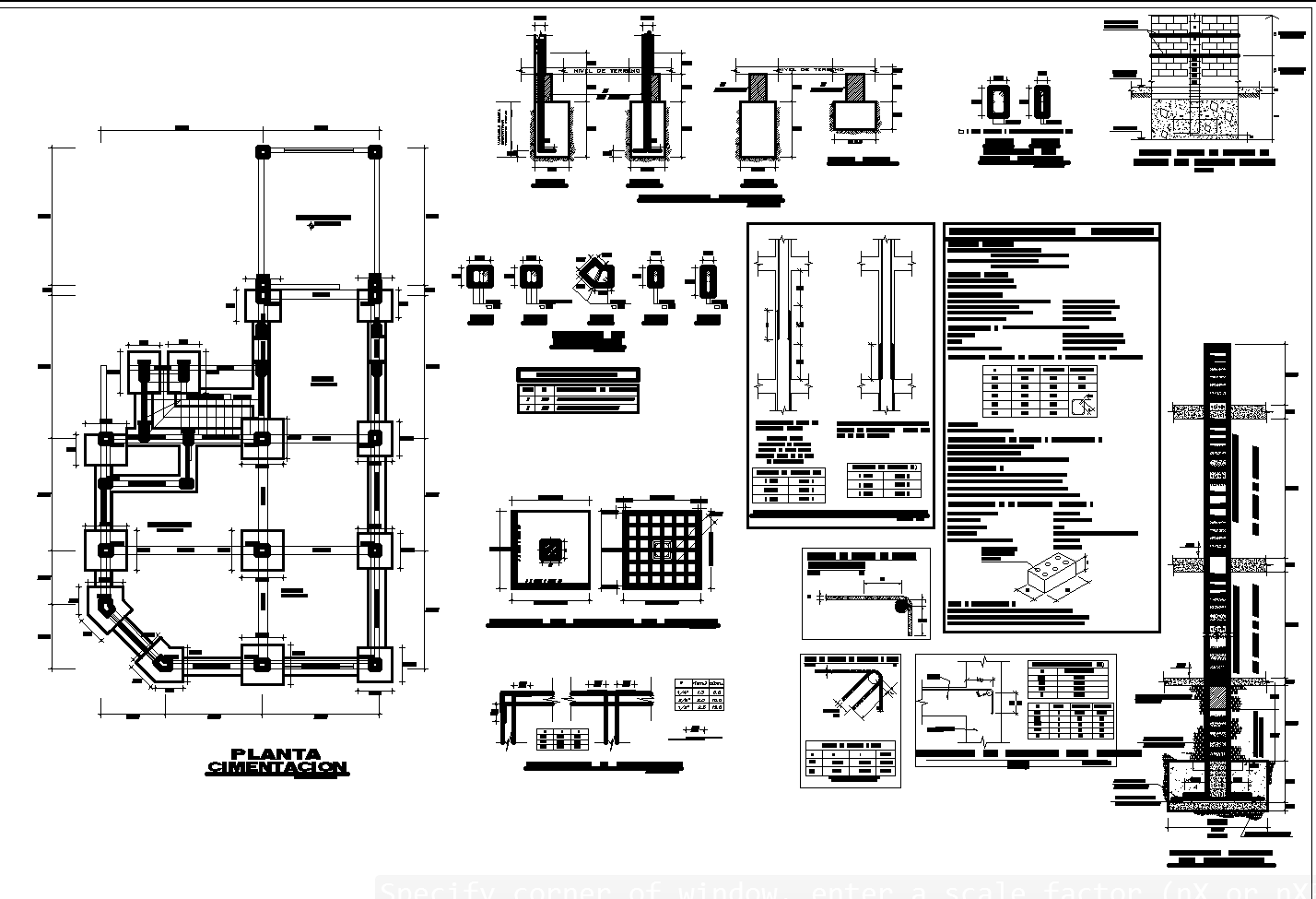 Plan with foundation detail detail detail dwg file, - Cadbull