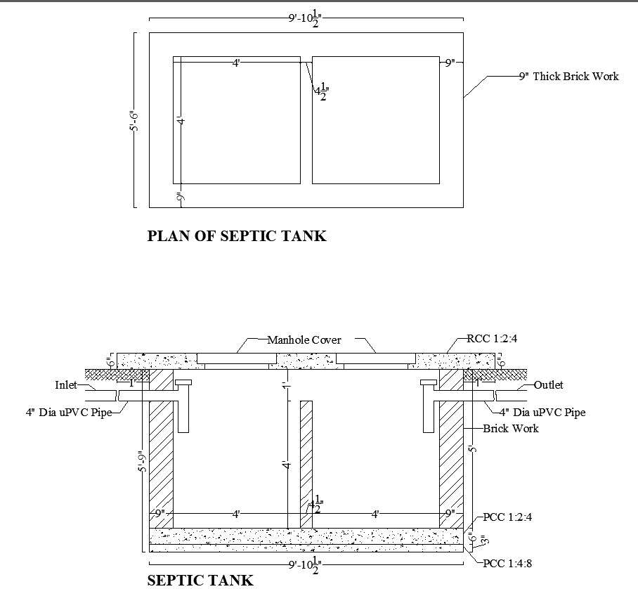 Plan and Section for Septic Tank Design CAD Drawing In DWG File - Cadbull