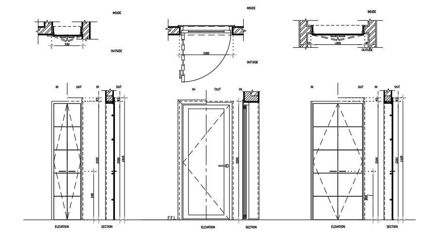 Plan Elevation And Sectional Detail Of Door Design Dwg File Cadbull ...