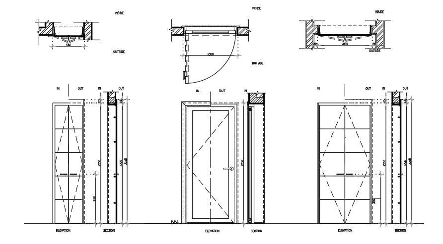 Plan Elevation And Section Of Doors Cadbull