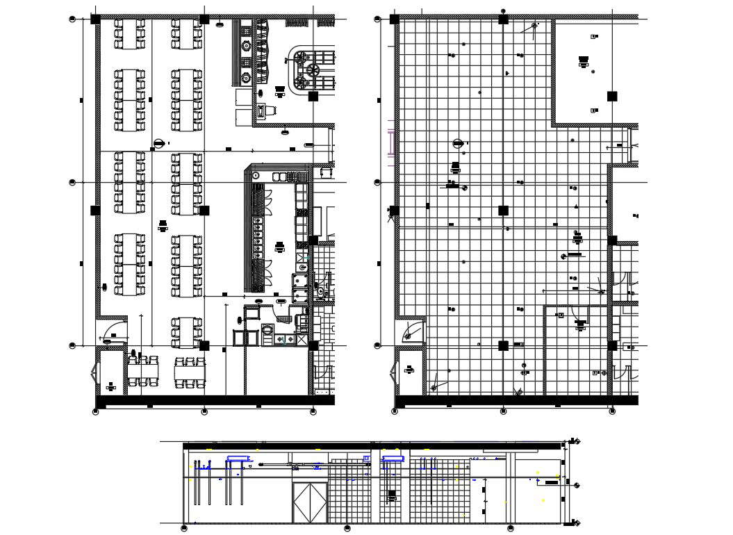 Plan, interior elevation, staff dinning room details of the hotel ...