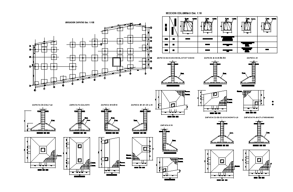 Plan of column details are given in this 2D Autocad DWG drawing file ...