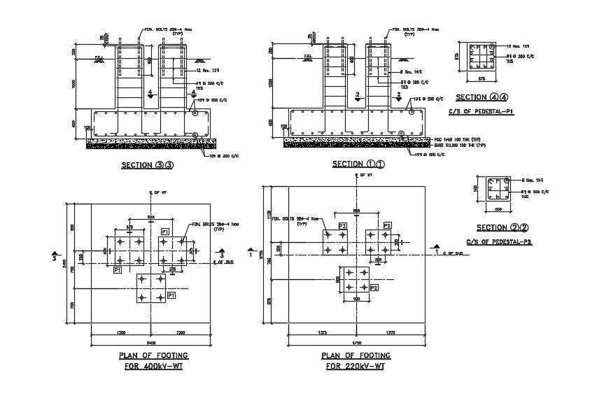 Plan of footing detail specified in this AutoCAD drawing file.Download ...