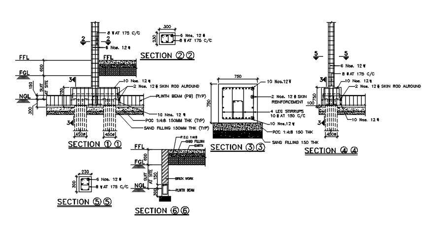 Plinth Beam With Column Section AutoCAD Drawing DWG File - Cadbull