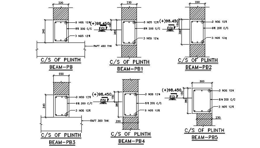 Typical Section Of Rcc Plinth Beam In Autocad Dwg F - almuhja.com