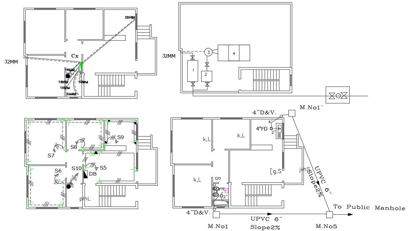 Plumbing And Electrical House Layout Plan DWG File - Cadbull