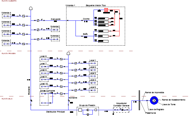 Plumbing details of housing project dwg file - Cadbull