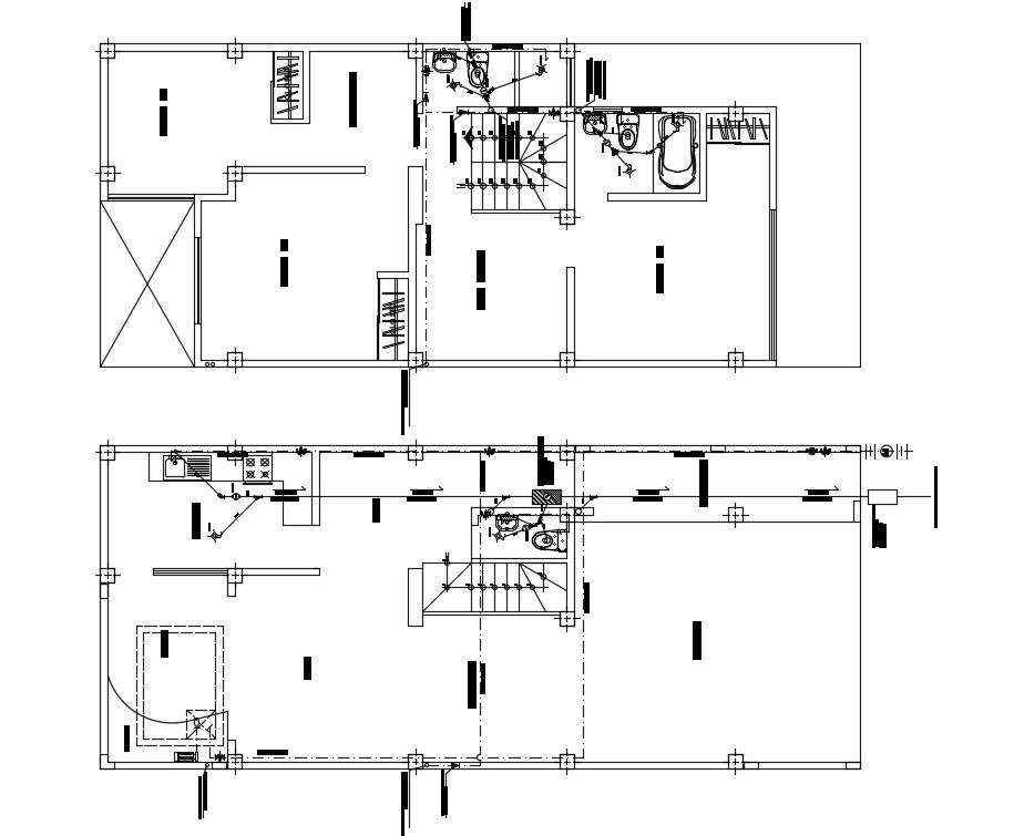 Plumbing layout of 16x7m house plan is given in this AutoCAD drawing ...