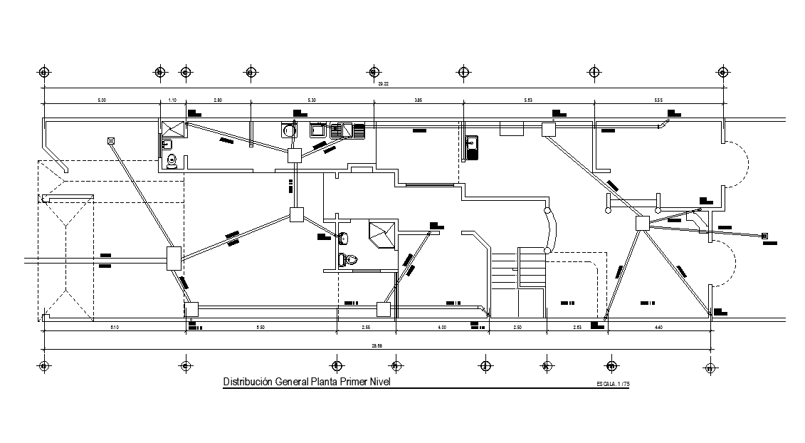 Plumbing layout of 40x11m ground floor house plan is given in this ...