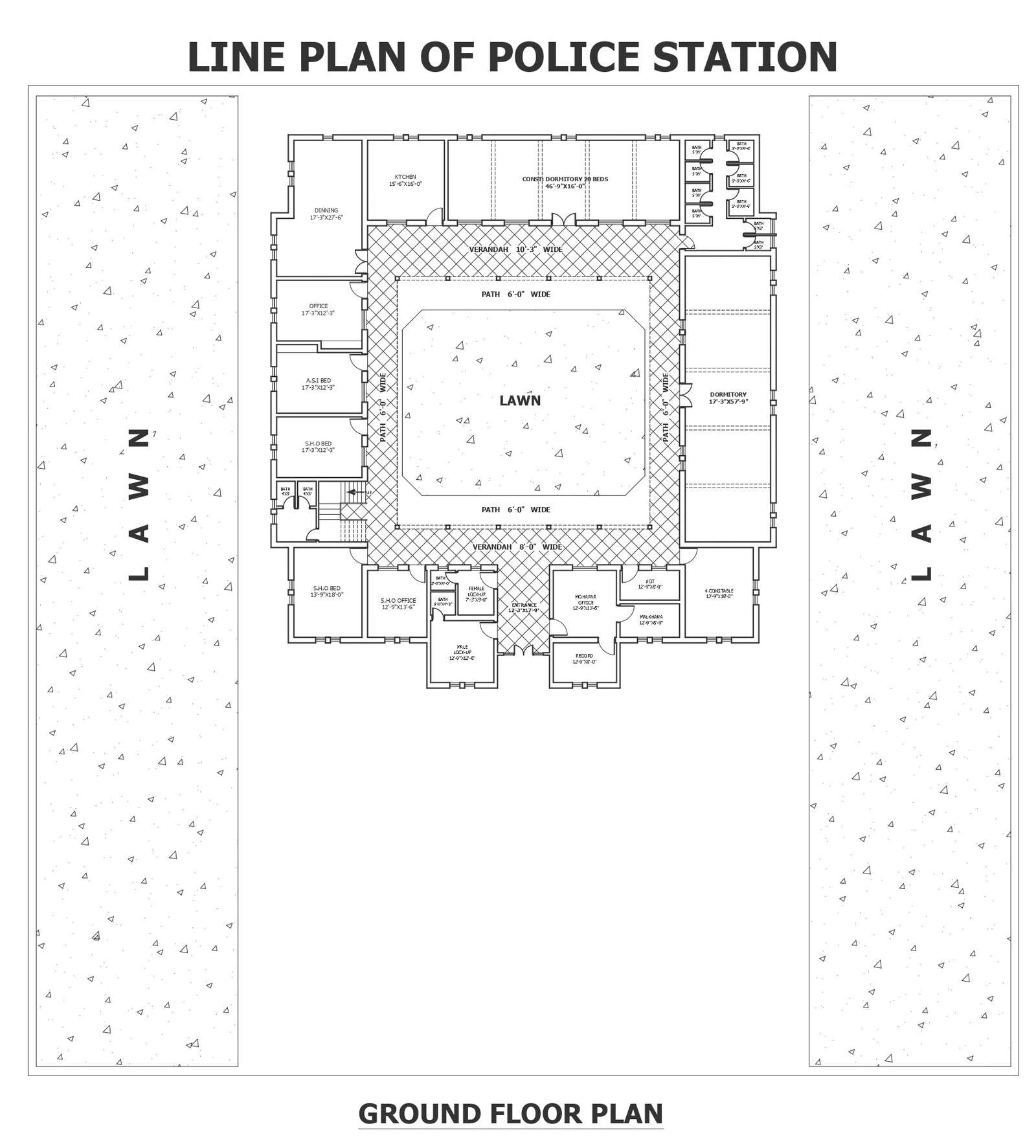 Police station detailed layout plan DWG autoCAD drawing - Cadbull