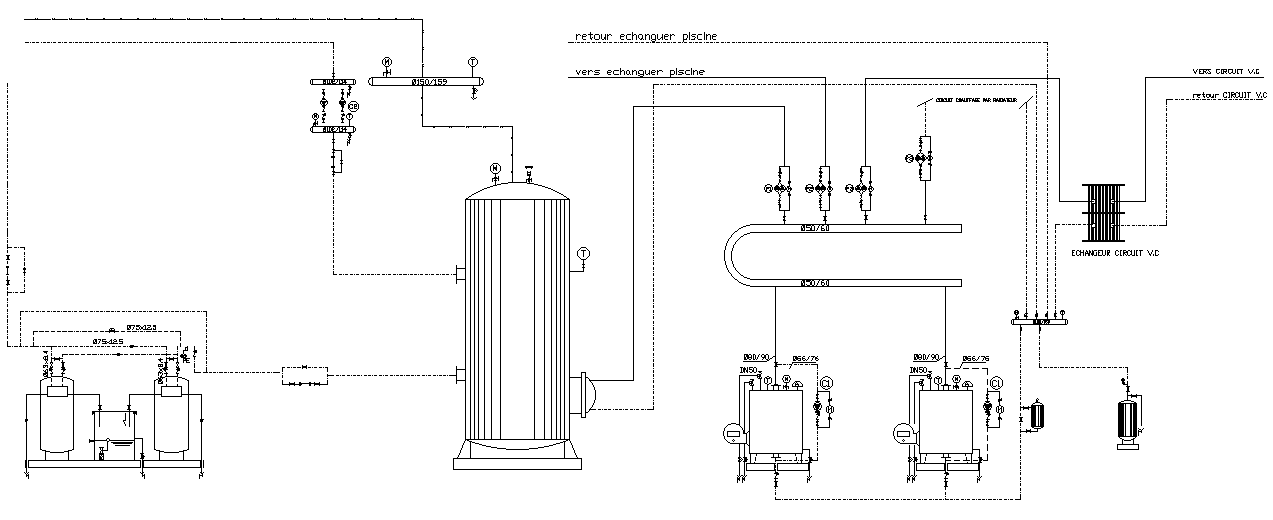 Pool Heat Exchanger Heating System Piping Diagram AutoCAD DWG File ...