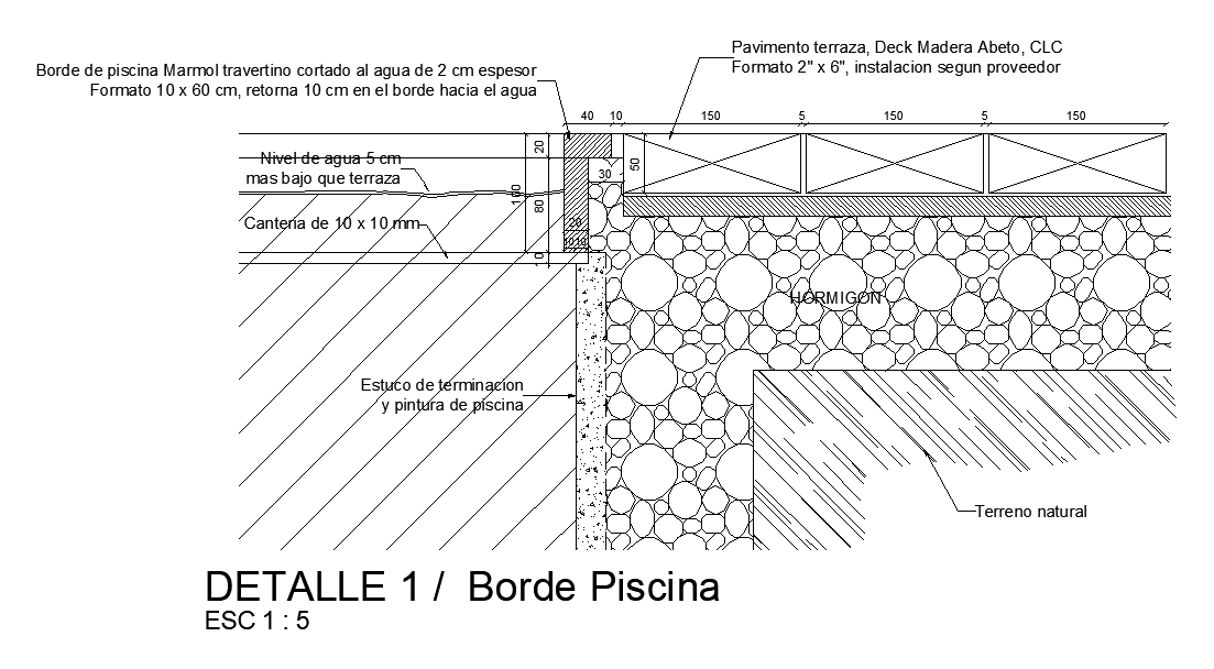 Pool edge detail cad drawing is given in this cad file. Download this ...