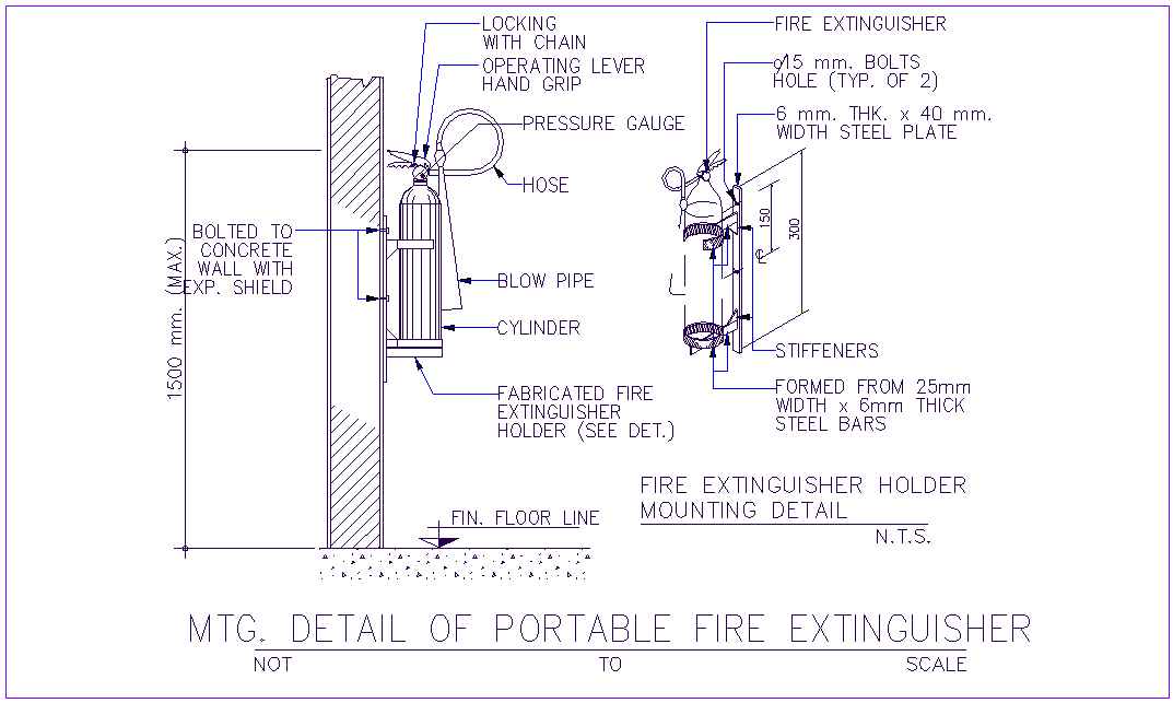 Portable Fire Extinguisher With Pipe Section View Dwg File Cadbull