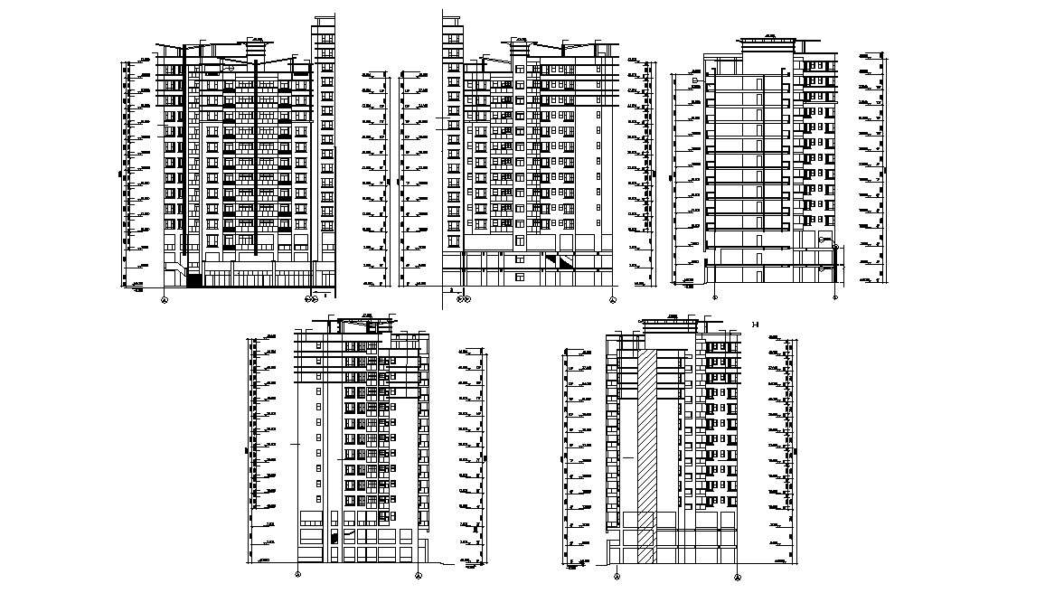 Posh Apartment Elevation and Section Drawing - Cadbull