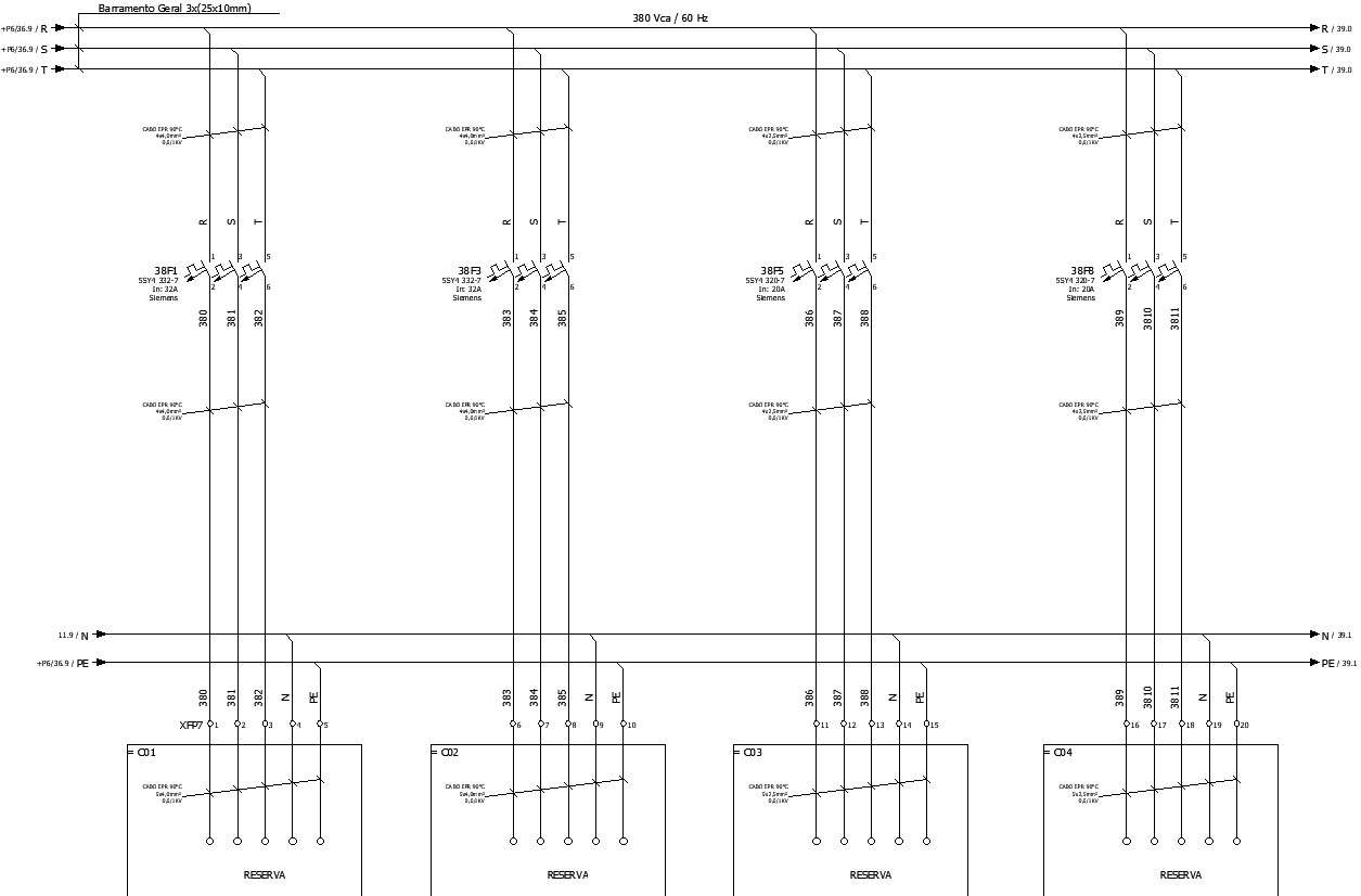 Power diagram- three phase feeder branches - Cadbull