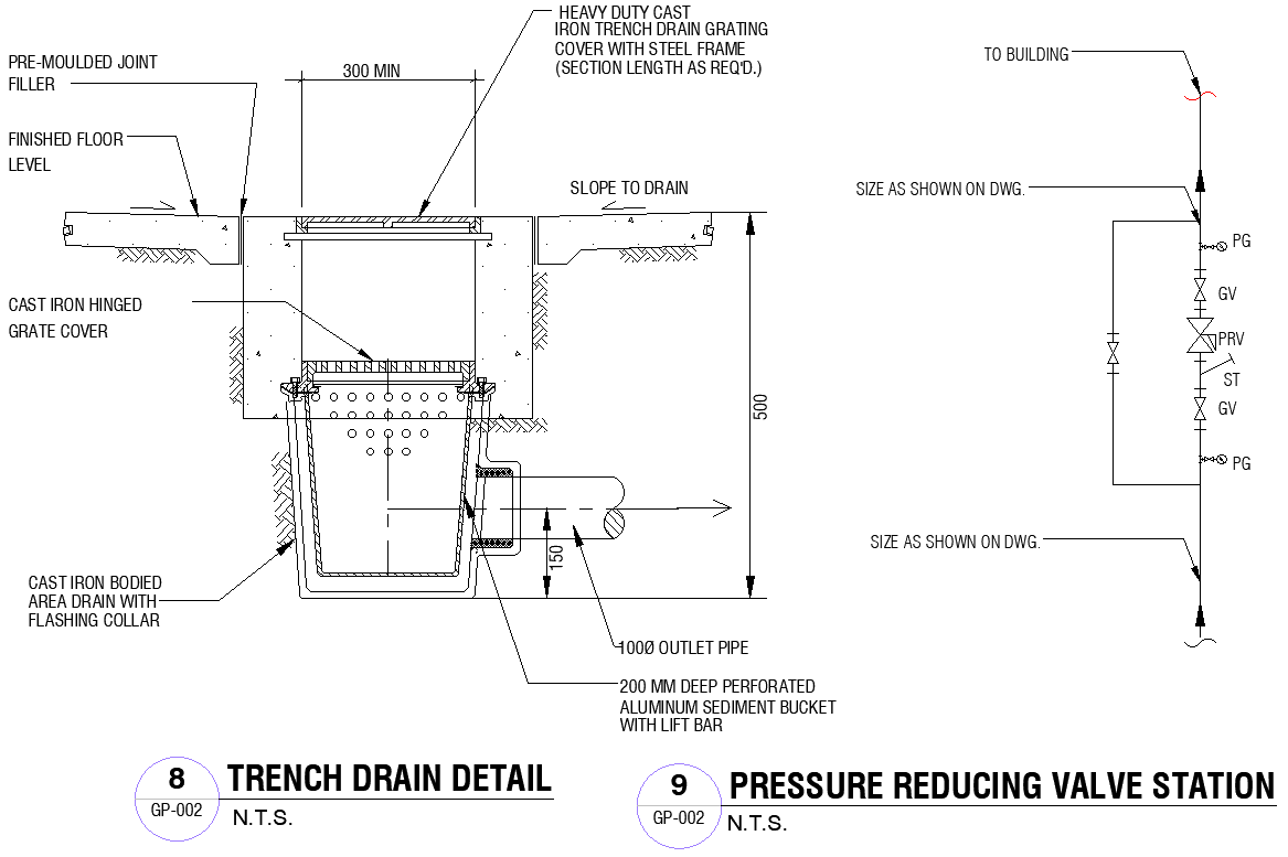 Pressure Reducing Valve Station & Trench Drain Details AutoCAD Block ...