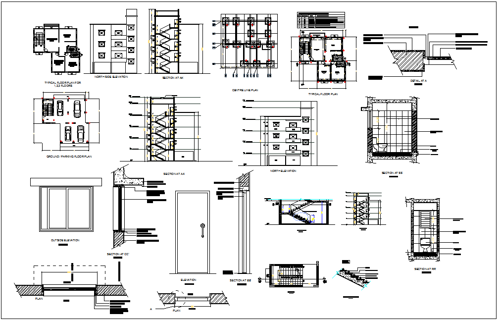 Project Design Of Bungalows With Floor Plan And Sectional View With Structural Detail Dwg File