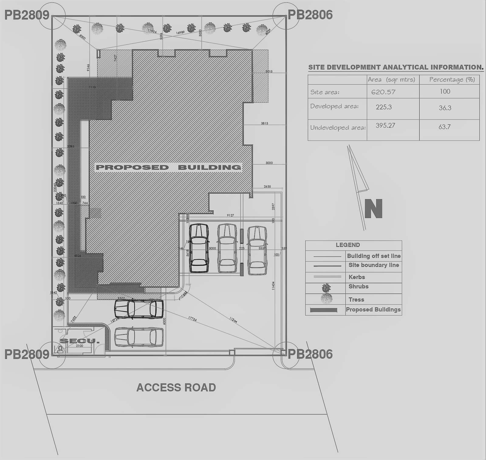 Proposed building plan with site developement analytical information ...