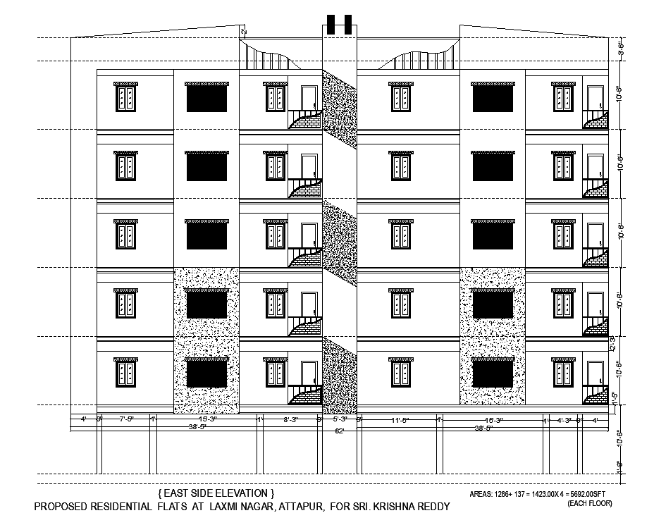 Proposed east side elevation view of the 82’x74’ residential apartment ...