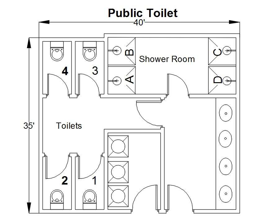 Public Toilet Plan DWG File Free Download - Cadbull