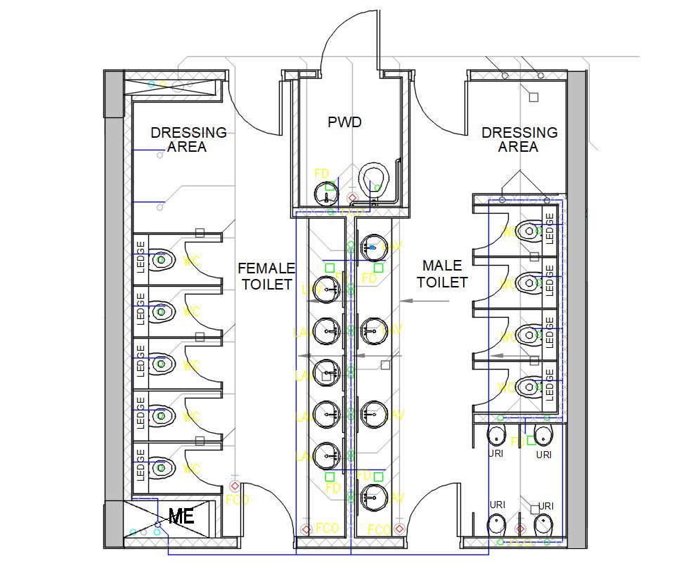 Public Toilet Plan With Sanitary Layout Plan - Cadbull