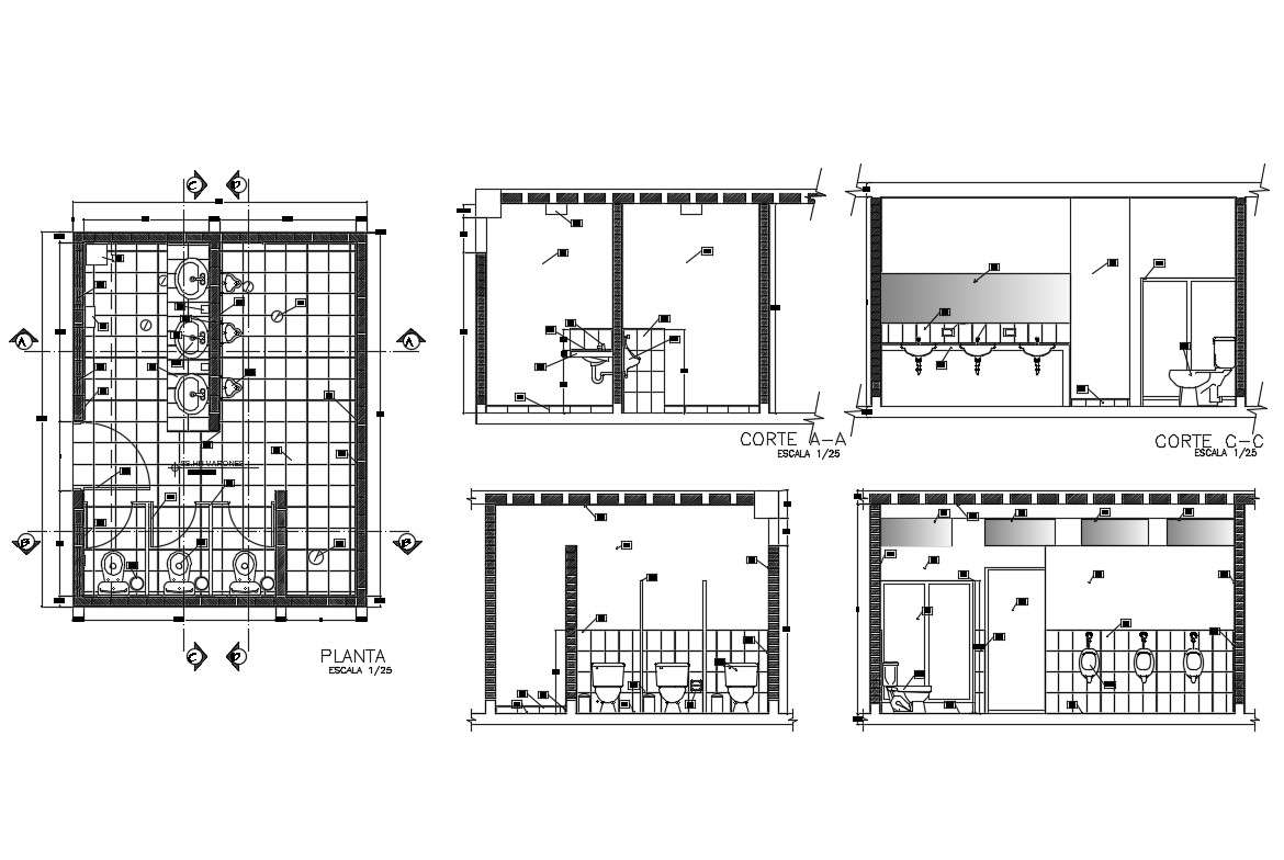 Public hygiene services section, plan and installation details dwg file ...