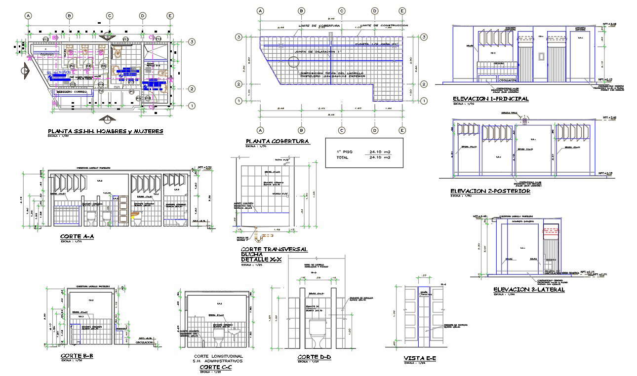 Public Toilet Plan And Sectional Elevation Design - Cadbull