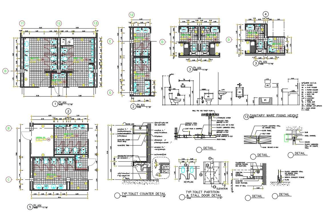 Public Toilet Plan With Sanitary Ware Fixing Drawing DWG File - Cadbull