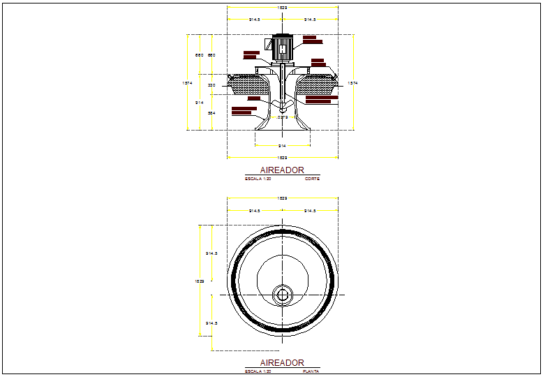 Pumping aerator plan and elevation view dwg file Cadbull