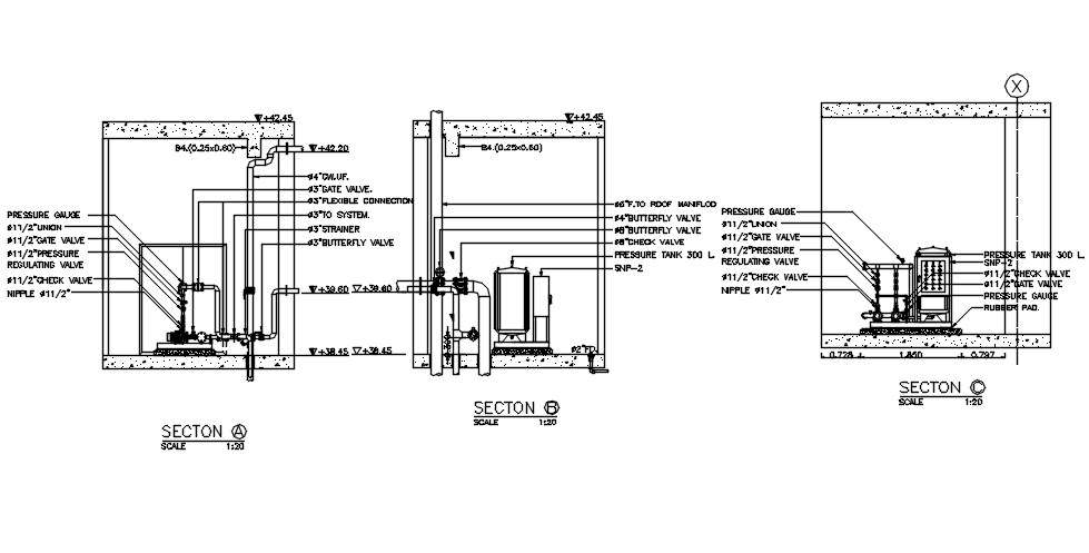 Pump motor connection typical section details are given in this DWG CAD ...