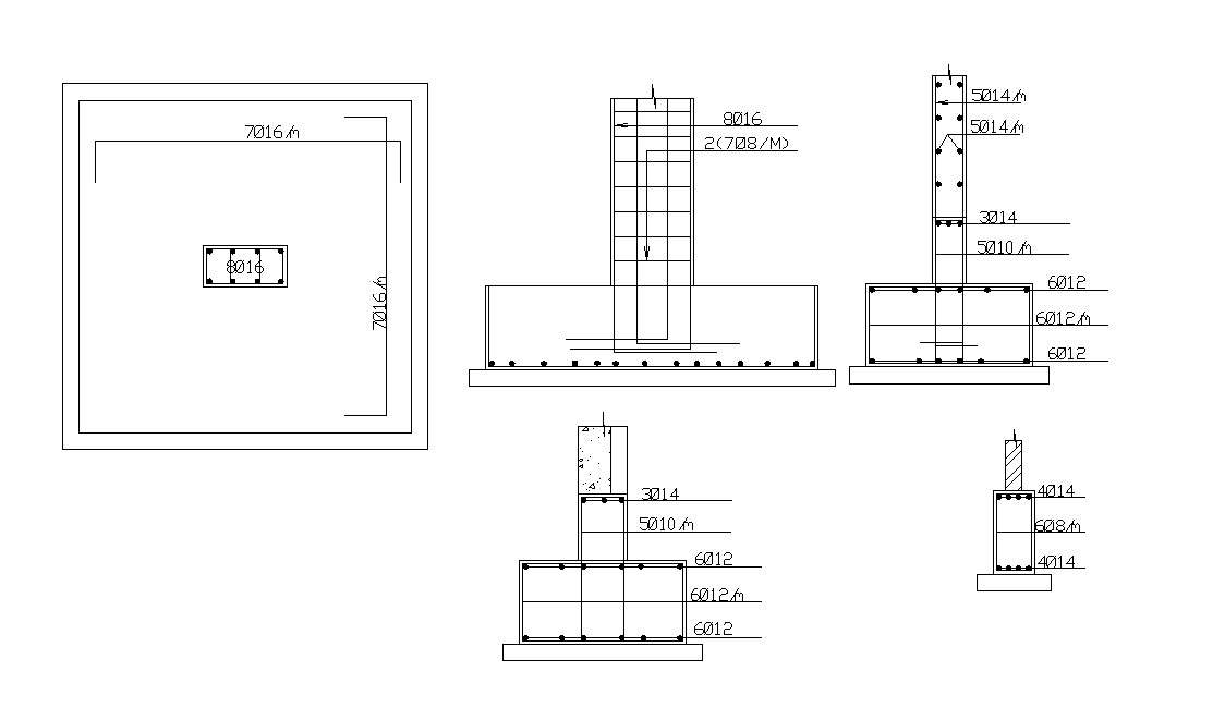 RCC Isolated Footing Structure Design 2d AutoCAD Drawing - Cadbull