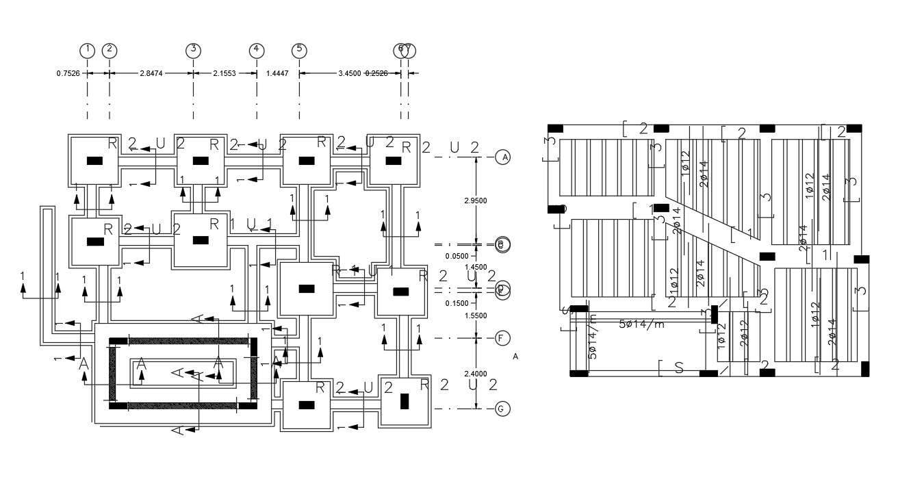 RCC Slab Bar And Column Foundation Plan - Cadbull