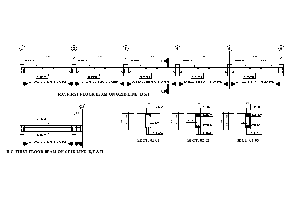 Rc First Floor Beam On Grid Line Details Are Given For 14x19m Work Shop Building Is Given In