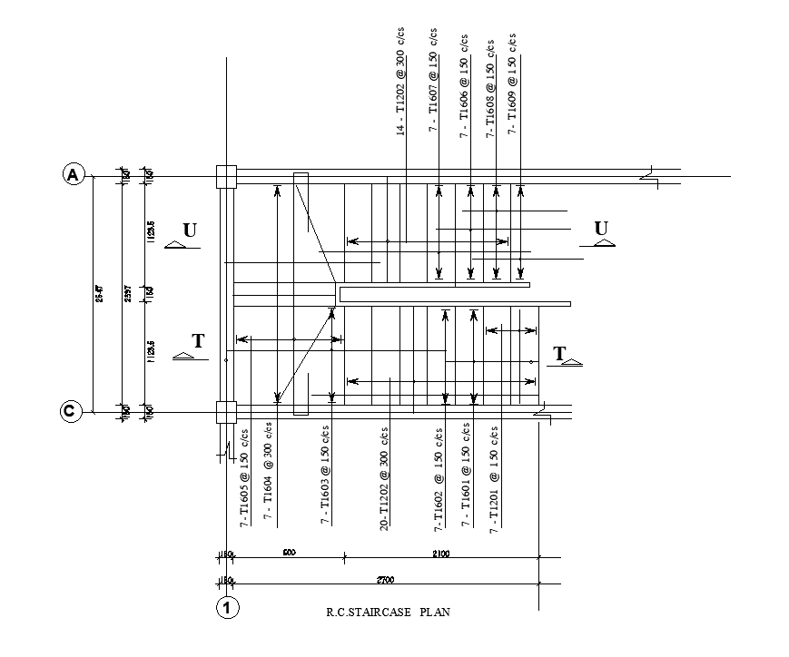 RC staircase plan of 9x12m residential plan is given in this Autocad ...