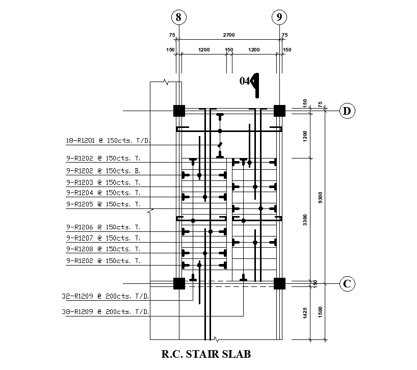 RC staircase slab plan is given for 21x15m show room plan in this ...