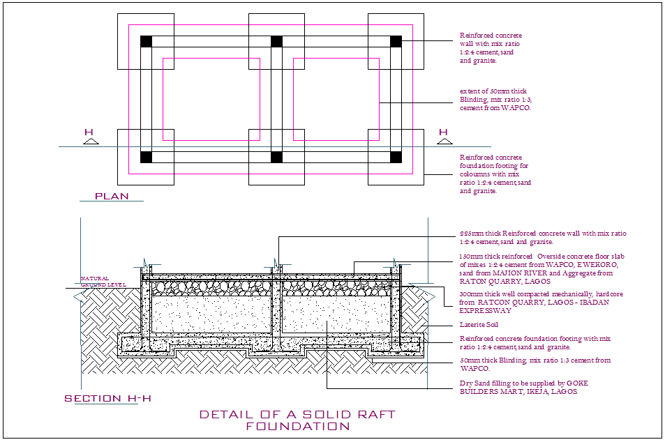 Raft foundation detail dwg file - Cadbull