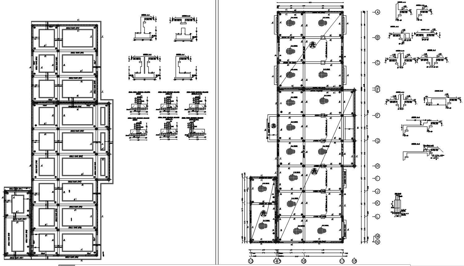 Raft Foundation Coffrage Foundation Layout Plan And Footing Sections Design In AutoCAD D