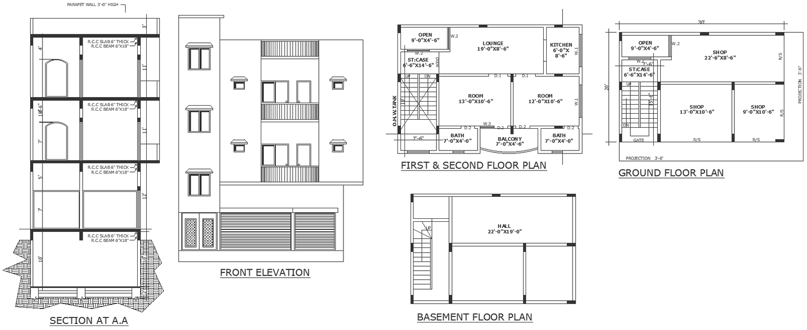 Rcc slab and rcc wall details dwg file with elevation and section ...