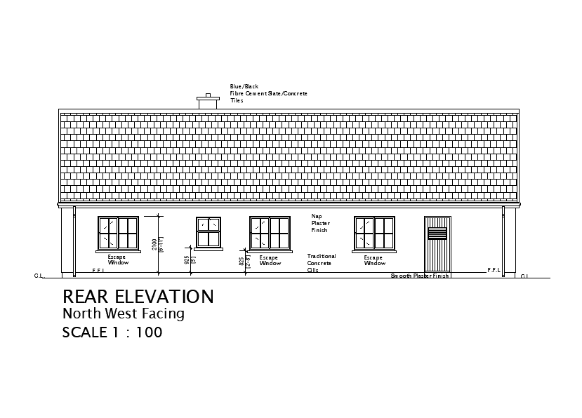 Rear Elevation Of 27x56 House Plan Is Given In This Autocad Drawing File Download Now Cadbull