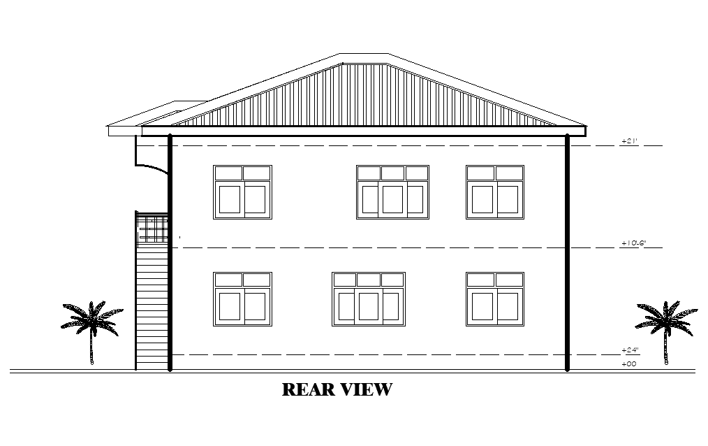 Rear view of 40’x32’ house plan is given in this Autocad drawing file ...