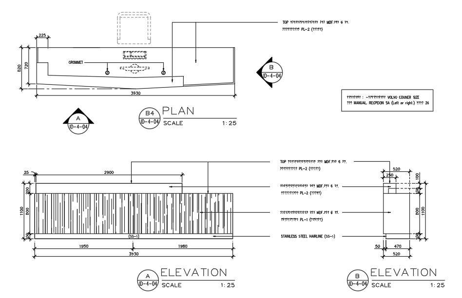 Cad Drawings Details Of Top Elevation Of Reception Wide Table Cadbull ...