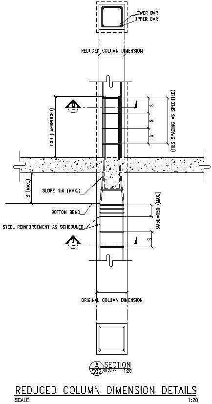 Reduced Column dimensions details in AutoCAD, dwg files. - Cadbull