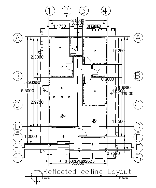 Reflected Ceiling Layout Of 7x13m Residential House Plan Is Given In This Autocad Drawing Model