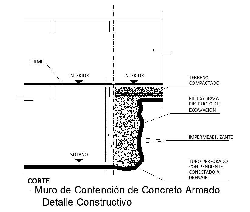 Reinforced Concrete Retaining Wall Section CAD Drawing DWG File - Cadbull