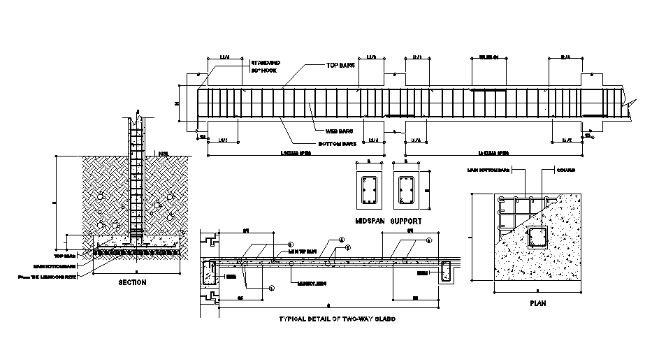 Reinforcement Column Beam Slab Bar Section Drawing DWG File Cadbull