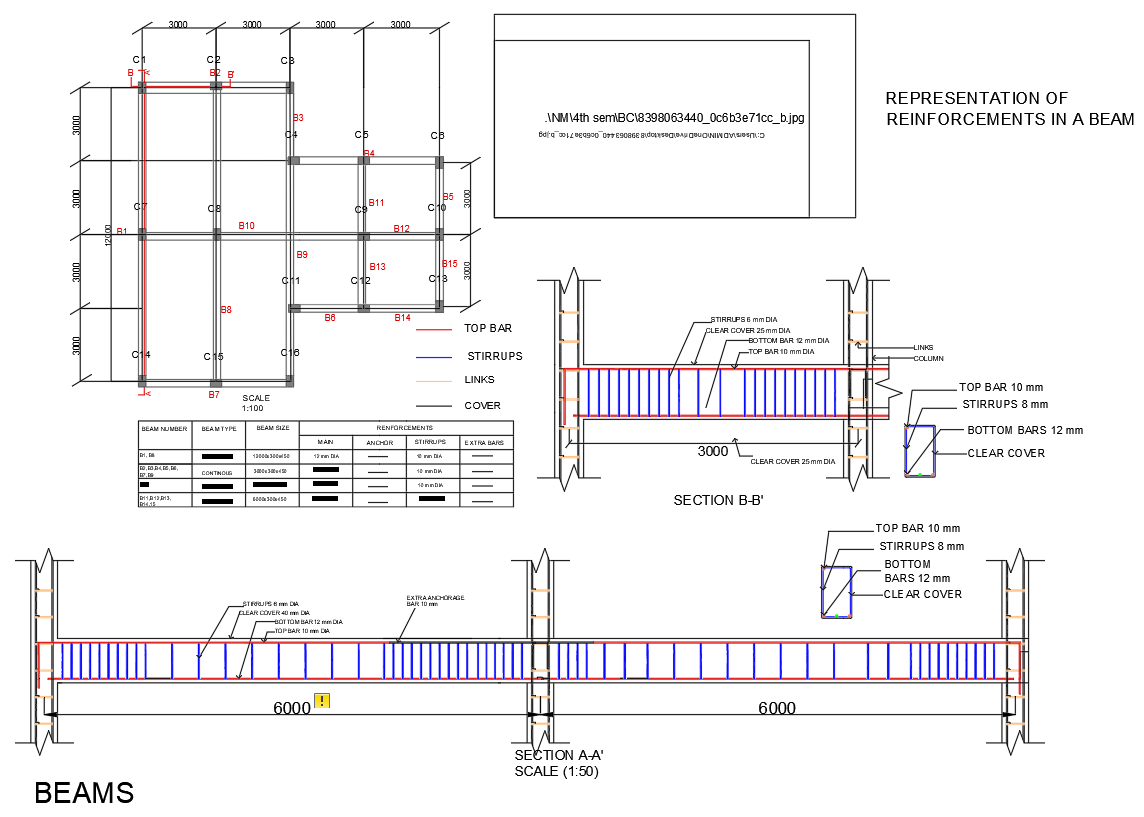 Reinforcement Details For Beam In Plan And Section In AutoCAD File ...