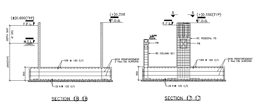 Reinforcement Foundation Section Drawing Dwg File Cadbull