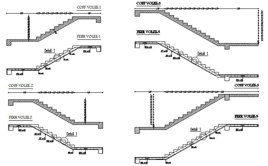 Reinforcement and formwork details of the staircase in AutoCAD 2D ...