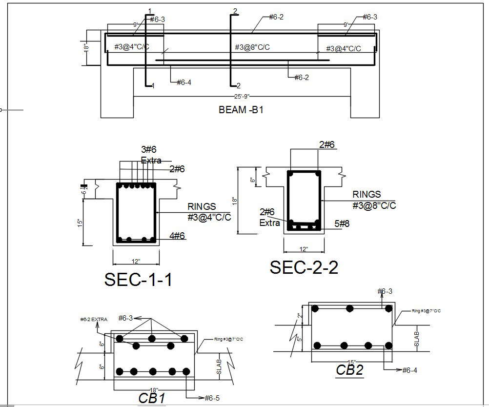 Reinforcement And Rings Detail Of The Beam B 1 Design In Autocad 2d Drawing Cad File Dwg File 4970